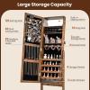 imageGiantex Standing Jewelry Armoire with 18 LED Lights Around the Door Large Storage Mirrored Jewelry Cabinet with Full Length Mirror 16 Lipstick Holders 1 Inside Makeup Mirror WhiteRustic Brown