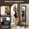 imageGiantex Standing Jewelry Armoire with 18 LED Lights Around the Door Large Storage Mirrored Jewelry Cabinet with Full Length Mirror 16 Lipstick Holders 1 Inside Makeup Mirror WhiteBlack