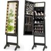 imageGiantex Standing Jewelry Armoire with 18 LED Lights Around the Door Large Storage Mirrored Jewelry Cabinet with Full Length Mirror 16 Lipstick Holders 1 Inside Makeup Mirror WhiteBlack