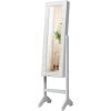 imageGiantex Standing Jewelry Armoire with 18 LED Lights Around the Door Large Storage Mirrored Jewelry Cabinet with Full Length Mirror 16 Lipstick Holders 1 Inside Makeup Mirror WhiteWhite