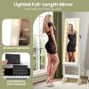 imageGiantex Standing Jewelry Armoire with 18 LED Lights Around the Door Large Storage Mirrored Jewelry Cabinet with Full Length Mirror 16 Lipstick Holders 1 Inside Makeup Mirror WhiteWhite