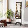 imageGiantex Standing Jewelry Armoire with 18 LED Lights Around the Door Large Storage Mirrored Jewelry Cabinet with Full Length Mirror 16 Lipstick Holders 1 Inside Makeup Mirror WhiteBlack