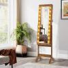 imageGiantex Standing Jewelry Armoire with 18 LED Lights Around the Door Large Storage Mirrored Jewelry Cabinet with Full Length Mirror 16 Lipstick Holders 1 Inside Makeup Mirror WhiteRustic Brown