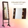 imageGiantex Standing Jewelry Armoire with 18 LED Lights Around the Door Large Storage Mirrored Jewelry Cabinet with Full Length Mirror 16 Lipstick Holders 1 Inside Makeup Mirror WhiteBrown