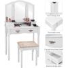 imageGiantex Vanity Set Makeup Table with Stool Dressing Tables with 4 Drawers TriFolding Mirror Large Mirrored Room Vanity Desk for Bedroom Bathroom Padded Seat Chair Vanities White