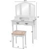 imageGiantex Vanity Set Makeup Table with Stool Dressing Tables with 4 Drawers TriFolding Mirror Large Mirrored Room Vanity Desk for Bedroom Bathroom Padded Seat Chair Vanities White