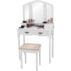 imageGiantex Vanity Set Makeup Table with Stool Dressing Tables with 4 Drawers TriFolding Mirror Large Mirrored Room Vanity Desk for Bedroom Bathroom Padded Seat Chair Vanities White