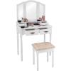 imageGiantex Vanity Set Makeup Table with Stool Dressing Tables with 4 Drawers TriFolding Mirror Large Mirrored Room Vanity Desk for Bedroom Bathroom Padded Seat Chair Vanities White