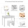 imageGiantex Vanity Set with Flip Top Mirror and Cushioned Stool Makeup Dressing Table Writing Desk with 2 Drawers ampamp 3 Removable Organizers Makeup Table Set Easy Assembly WhiteWhite