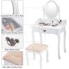 imageGiantex Vanity Set with Round Lighted Mirror Makeup Dressing Table with 8 Light Bulbs and Brightness Adjustable Bedroom Makeup Table with Cushioned Stool and 2 Sliding Drawers WhiteWhite