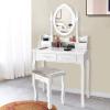 imageGiantex Vanity Set with Round Lighted Mirror Makeup Dressing Table with 8 Light Bulbs and Brightness Adjustable Bedroom Makeup Table with Cushioned Stool and 2 Sliding Drawers WhiteWhite