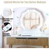 imageGiantex Vanity Set with Round Lighted Mirror Makeup Dressing Table with 8 Light Bulbs and Brightness Adjustable Bedroom Makeup Table with Cushioned Stool and 2 Sliding Drawers WhiteNatural