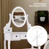 imageGiantex Vanity Set with Round Lighted Mirror Makeup Dressing Table with 8 Light Bulbs and Brightness Adjustable Bedroom Makeup Table with Cushioned Stool and 2 Sliding Drawers WhiteWhite
