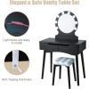 imageGiantex Vanity Set with Round Lighted Mirror Makeup Dressing Table with 8 Light Bulbs and Brightness Adjustable Bedroom Makeup Table with Cushioned Stool and 2 Sliding Drawers WhiteBlack