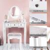 imageGiantex Vanity Set with Round Lighted Mirror Makeup Dressing Table with 8 Light Bulbs and Brightness Adjustable Bedroom Makeup Table with Cushioned Stool and 2 Sliding Drawers WhiteWhite