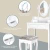 imageGiantex Vanity Set with Round Lighted Mirror Makeup Dressing Table with 8 Light Bulbs and Brightness Adjustable Bedroom Makeup Table with Cushioned Stool and 2 Sliding Drawers WhiteWhite