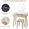 imageGiantex Vanity Set with Round Lighted Mirror Makeup Dressing Table with 8 Light Bulbs and Brightness Adjustable Bedroom Makeup Table with Cushioned Stool and 2 Sliding Drawers WhiteNatural