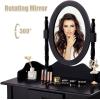 imageGiantex Vanity Set with Round Lighted Mirror Makeup Dressing Table with 8 Light Bulbs and Brightness Adjustable Bedroom Makeup Table with Cushioned Stool and 2 Sliding Drawers WhiteBlack