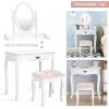 imageGiantex Vanity Set with Round Lighted Mirror Makeup Dressing Table with 8 Light Bulbs and Brightness Adjustable Bedroom Makeup Table with Cushioned Stool and 2 Sliding Drawers WhiteWhite