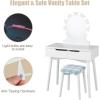 imageGiantex Vanity Set with Round Lighted Mirror Makeup Dressing Table with 8 Light Bulbs and Brightness Adjustable Bedroom Makeup Table with Cushioned Stool and 2 Sliding Drawers WhiteWhite