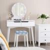 imageGiantex Vanity Set with Round Lighted Mirror Makeup Dressing Table with 8 Light Bulbs and Brightness Adjustable Bedroom Makeup Table with Cushioned Stool and 2 Sliding Drawers WhiteWhite
