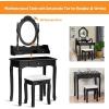 imageGiantex Vanity Set with Round Lighted Mirror Makeup Dressing Table with 8 Light Bulbs and Brightness Adjustable Bedroom Makeup Table with Cushioned Stool and 2 Sliding Drawers WhiteBlack