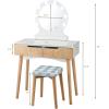 imageGiantex Vanity Set with Round Lighted Mirror Makeup Dressing Table with 8 Light Bulbs and Brightness Adjustable Bedroom Makeup Table with Cushioned Stool and 2 Sliding Drawers WhiteNatural