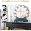 imageGiantex Vanity Set with Round Lighted Mirror Makeup Dressing Table with 8 Light Bulbs and Brightness Adjustable Bedroom Makeup Table with Cushioned Stool and 2 Sliding Drawers WhiteBlack