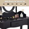 imageGiantex Vanity Set with Round Lighted Mirror Makeup Dressing Table with 8 Light Bulbs and Brightness Adjustable Bedroom Makeup Table with Cushioned Stool and 2 Sliding Drawers WhiteBlack