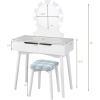 imageGiantex Vanity Set with Round Lighted Mirror Makeup Dressing Table with 8 Light Bulbs and Brightness Adjustable Bedroom Makeup Table with Cushioned Stool and 2 Sliding Drawers WhiteWhite