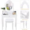 imageGiantex Vanity Set with Round Lighted Mirror Makeup Dressing Table with 8 Light Bulbs and Brightness Adjustable Bedroom Makeup Table with Cushioned Stool and 2 Sliding Drawers WhiteWhite