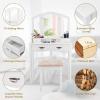 imageGiantex Vanity Set with TriFolding Mirror Makeup Dressing Table with 4 Drawers and Storage Shelf Modern Bedroom Bathroom Makeup Vanity Desk with Cushioned Stool for Girls Women WhiteWhite