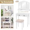 imageGiantex Vanity Set with TriFolding Mirror Makeup Dressing Table with 4 Drawers and Storage Shelf Modern Bedroom Bathroom Makeup Vanity Desk with Cushioned Stool for Girls Women WhiteWhite