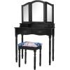 imageGiantex Vanity Set with TriFolding Mirror Makeup Dressing Table with 4 Drawers and Storage Shelf Modern Bedroom Bathroom Makeup Vanity Desk with Cushioned Stool for Girls Women WhiteBlack
