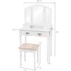 imageGiantex Vanity Set with TriFolding Mirror Makeup Dressing Table with 4 Drawers and Storage Shelf Modern Bedroom Bathroom Makeup Vanity Desk with Cushioned Stool for Girls Women WhiteWhite