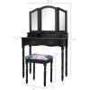 imageGiantex Vanity Set with TriFolding Mirror Makeup Dressing Table with 4 Drawers and Storage Shelf Modern Bedroom Bathroom Makeup Vanity Desk with Cushioned Stool for Girls Women WhiteBlack