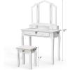 imageGiantex Vanity Set with TriFolding Mirror and 4 Drawers Makeup Dressing Table with Cushioned Stool for Girls Women Modern Bedroom Bathroom Makeup Table with Stool BlackWhite