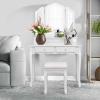 imageGiantex Vanity Set with TriFolding Mirror and 4 Drawers Makeup Dressing Table with Cushioned Stool for Girls Women Modern Bedroom Bathroom Makeup Table with Stool BlackWhite
