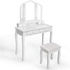 imageGiantex Vanity Set with TriFolding Mirror and 4 Drawers Makeup Dressing Table with Cushioned Stool for Girls Women Modern Bedroom Bathroom Makeup Table with Stool BlackWhite