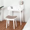 imageGiantex Vanity Table Set with Flip Top Mirror and Cushioned Stool Folding Top Flip Mirrored Large Storage Organizer for Home Bedroom Bathroom Makeup Dressing Table Set with 2 Drawers White