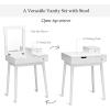 imageGiantex Vanity Table Set with Flip Top Mirror and Cushioned Stool Folding Top Flip Mirrored Large Storage Organizer for Home Bedroom Bathroom Makeup Dressing Table Set with 2 Drawers White