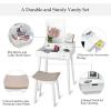 imageGiantex Vanity Table Set with Flip Top Mirror and Cushioned Stool Folding Top Flip Mirrored Large Storage Organizer for Home Bedroom Bathroom Makeup Dressing Table Set with 2 Drawers White