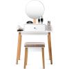 imageGiantex Vanity Table Set with Height Adjustable Round Mirror Makeup Mirrored Dressing Table with Cushioned Stool Side Storage and Large Drawer Gift Vanities for Women Girls Bedroom White