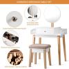 imageGiantex Vanity Table Set with Height Adjustable Round Mirror Makeup Mirrored Dressing Table with Cushioned Stool Side Storage and Large Drawer Gift Vanities for Women Girls Bedroom White
