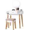 imageGiantex Vanity Table Set with Height Adjustable Round Mirror Makeup Mirrored Dressing Table with Cushioned Stool Side Storage and Large Drawer Gift Vanities for Women Girls Bedroom White