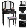 imageGiantex Vanity Table Set with TriFolding Mirror Makeup Dressing Table with 4 Drawers Bedroom Vanity with Padded Stool Room Desk Vanities Black