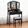 imageGiantex Vanity Table Set with TriFolding Mirror Makeup Dressing Table with 4 Drawers Bedroom Vanity with Padded Stool Room Desk Vanities Black
