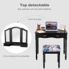 imageGiantex Vanity Table Set with TriFolding Mirror Makeup Dressing Table with 4 Drawers Bedroom Vanity with Padded Stool Room Desk Vanities Black