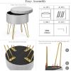 imageGiantex Velvet Footrest Stool Round with Storage Function Gold Metal Legs and Removable Seat Modern Dressing Vanity Chair for Home Living Room Bedroom Storage Ottoman Grey