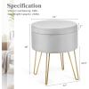 imageGiantex Velvet Footrest Stool Round with Storage Function Gold Metal Legs and Removable Seat Modern Dressing Vanity Chair for Home Living Room Bedroom Storage Ottoman Grey